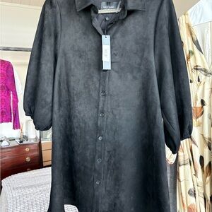 Dolce Cabo Button Down Suede Dress - Black